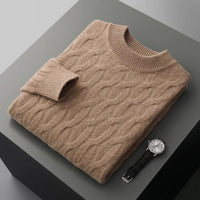 Galway Cable Knit Wool Sweater in Khaki