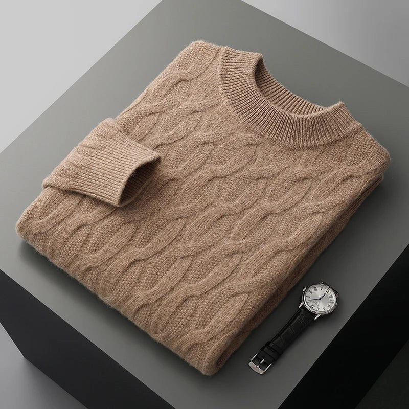 Galway Cable Knit Wool Sweater in Khaki