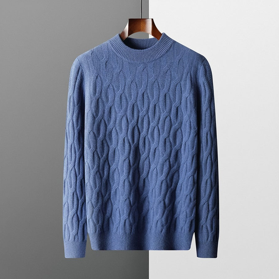 Galway Cable Knit Wool Sweater in Ocean Blue