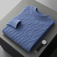 Galway Cable Knit Wool Sweater in Ocean Blue