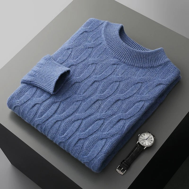 Galway Cable Knit Wool Sweater in Ocean Blue
