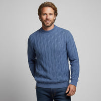 Galway Cable Knit Wool Sweater in Ocean Blue