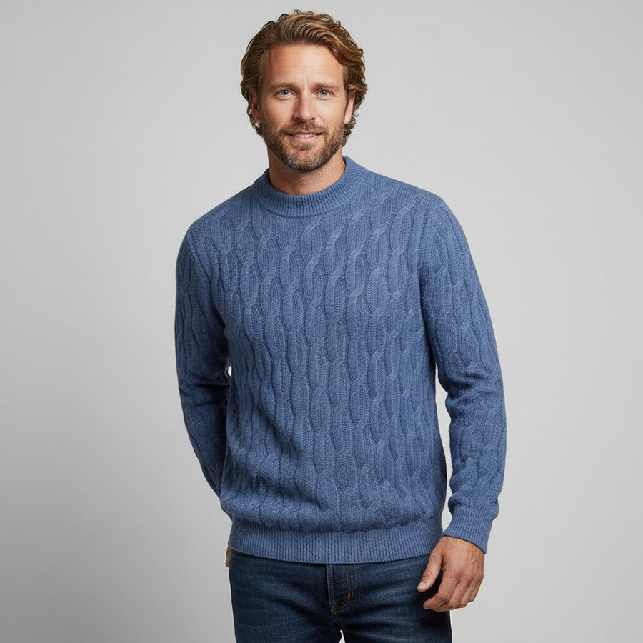 Galway Cable Knit Wool Sweater in Ocean Blue