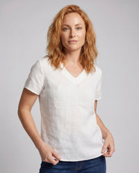 Genevieve Airy Linen Top with V-Neck