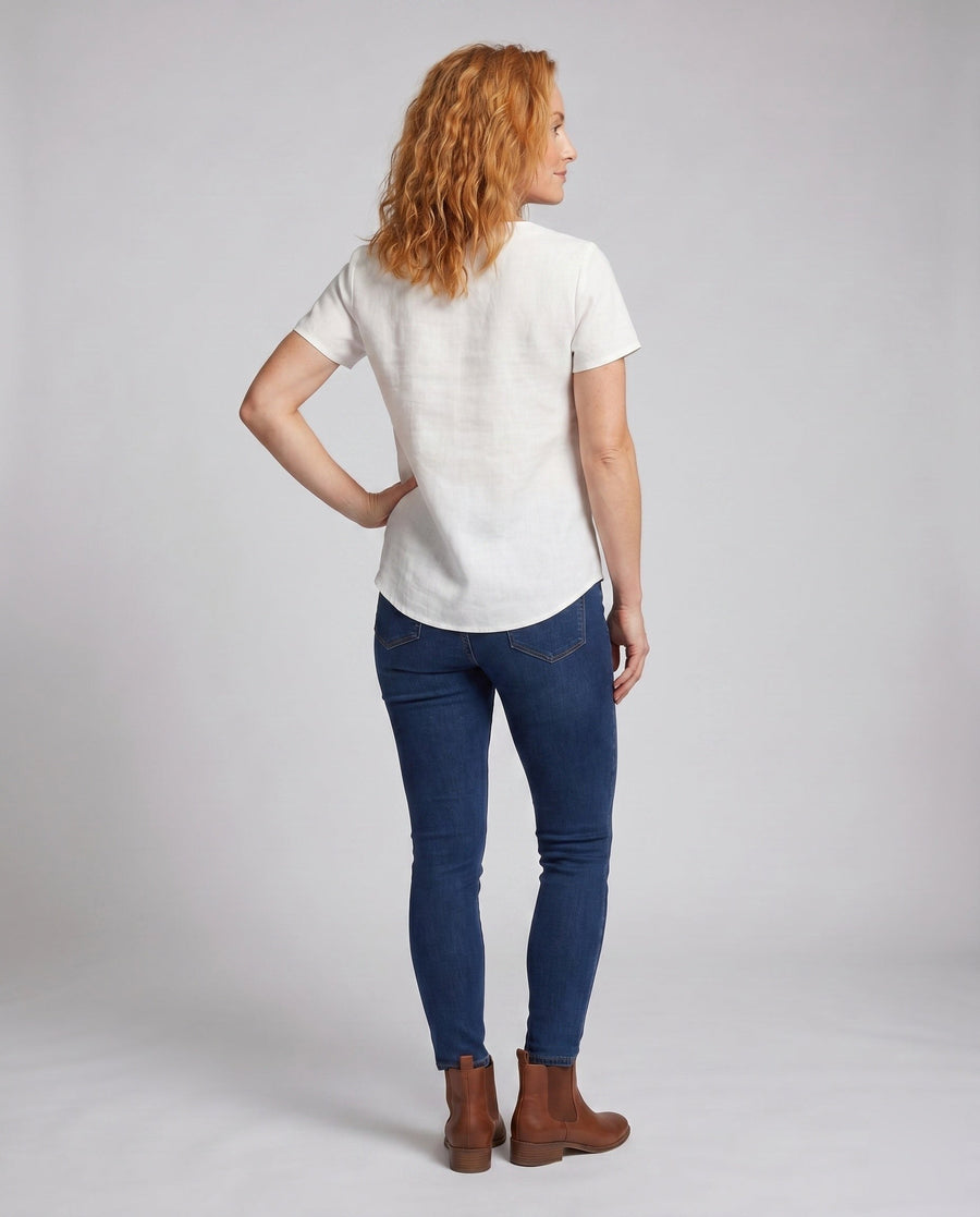 Genevieve Airy Linen Top with V-Neck