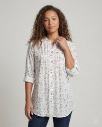 Genevieve Blouse with Stand Collar and Pleated