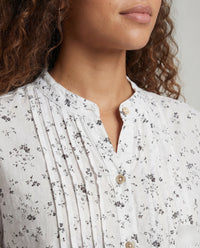 Genevieve Blouse with Stand Collar and Pleated