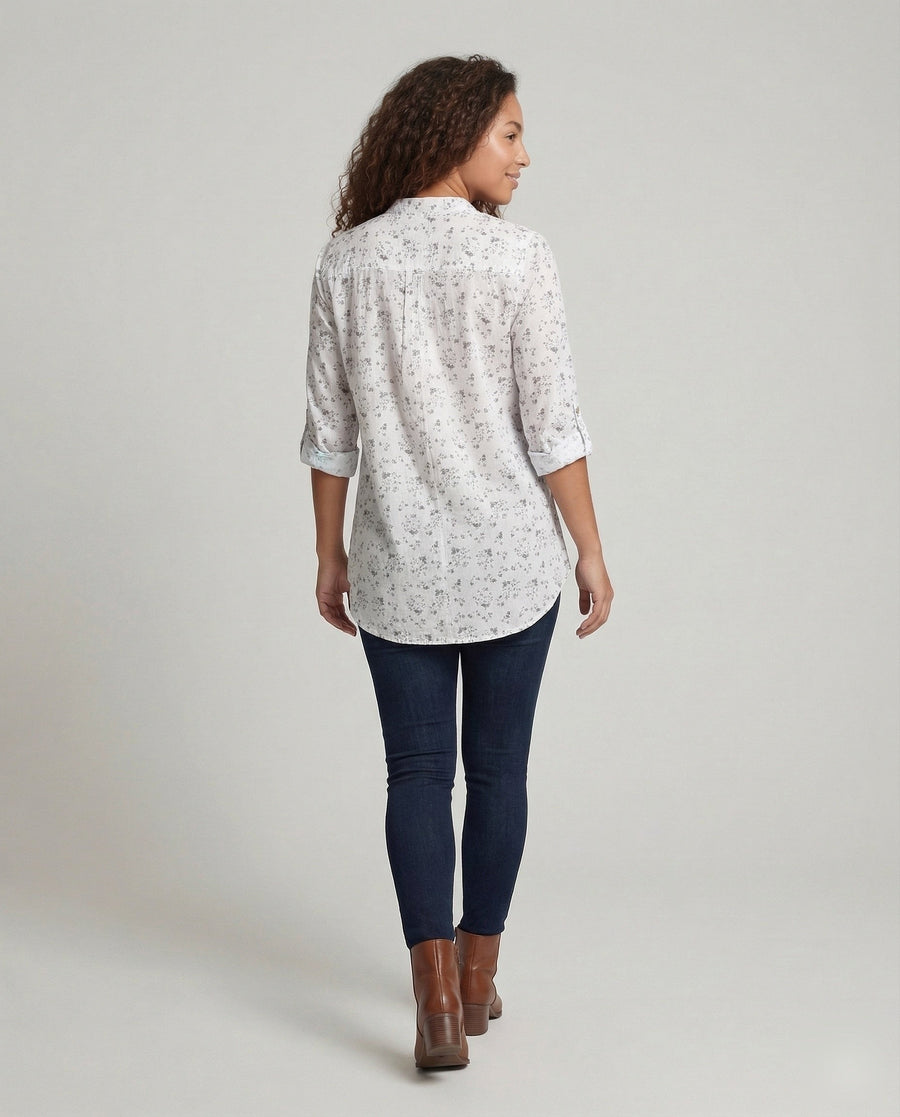 Genevieve Blouse with Stand Collar and Pleated