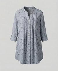 Genevieve Blouse with Stand Collar and Pleated in Green