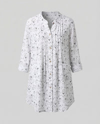 Genevieve Blouse with Stand Collar and Pleated in White