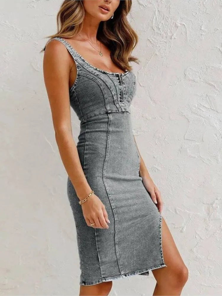 Genevieve Denim Dress in Grey