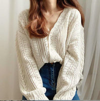Genevieve Knit Sweater with V-Neck in Ivory