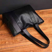 Genuine Women's Large Black Leather Tote Bag in Black