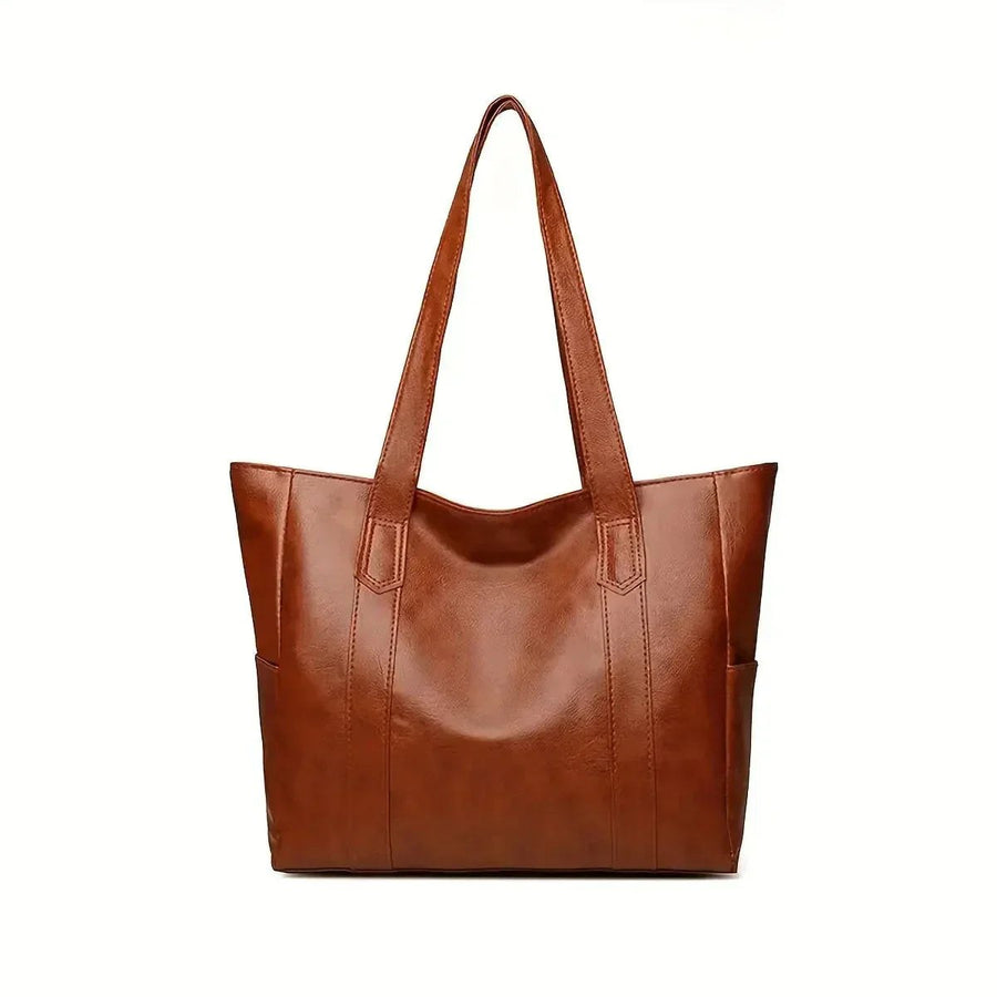 Genuine Women's Large Black Leather Tote Bag in Brown