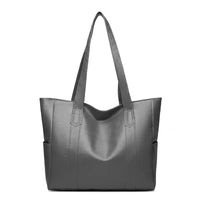 Genuine Women's Large Black Leather Tote Bag in Grey