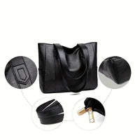 Genuine Women's Large Black Leather Tote Bag in Red