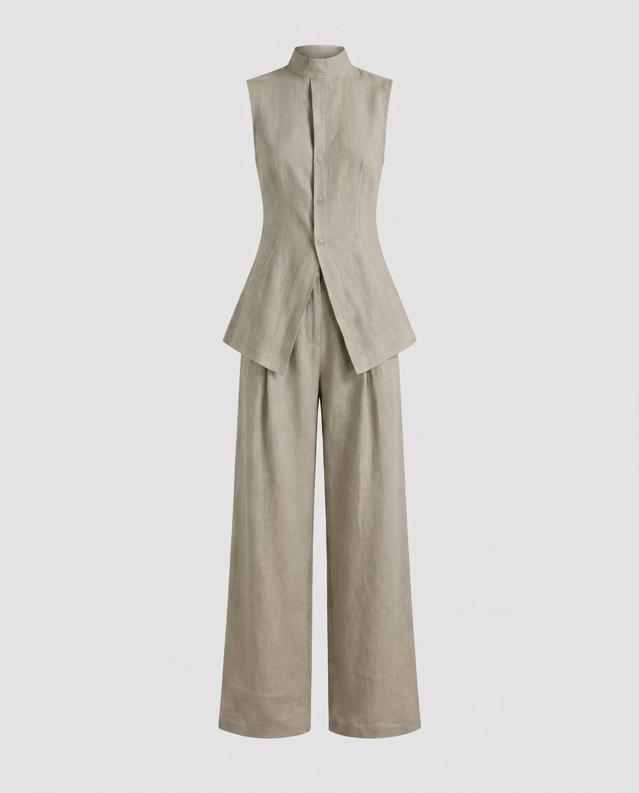 Georgia Linen Shirt Dress in Grey