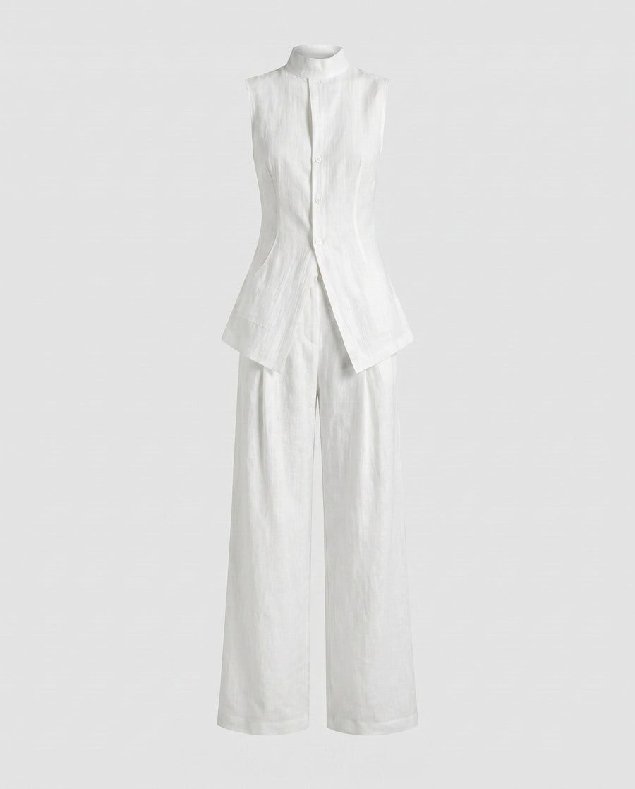 Georgia Linen Shirt Dress in White