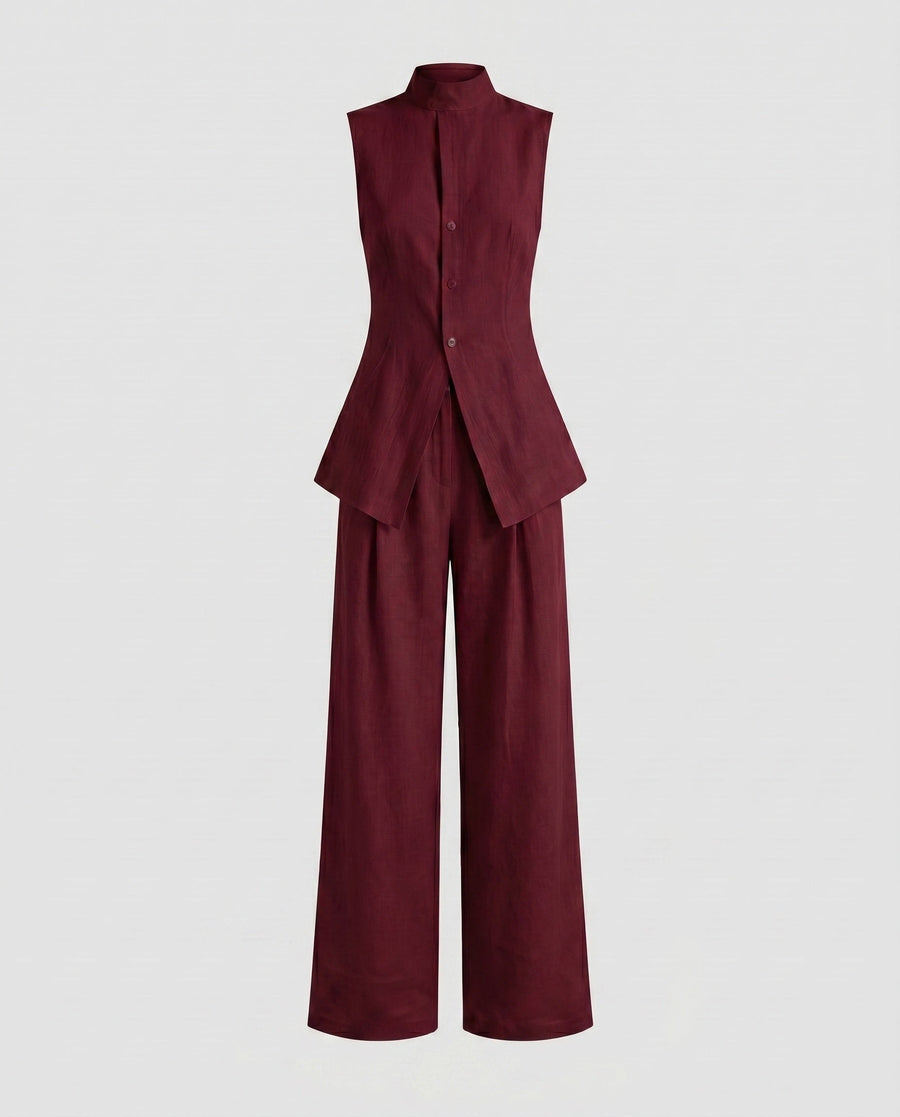 Georgia Linen Shirt Dress in Wine Red
