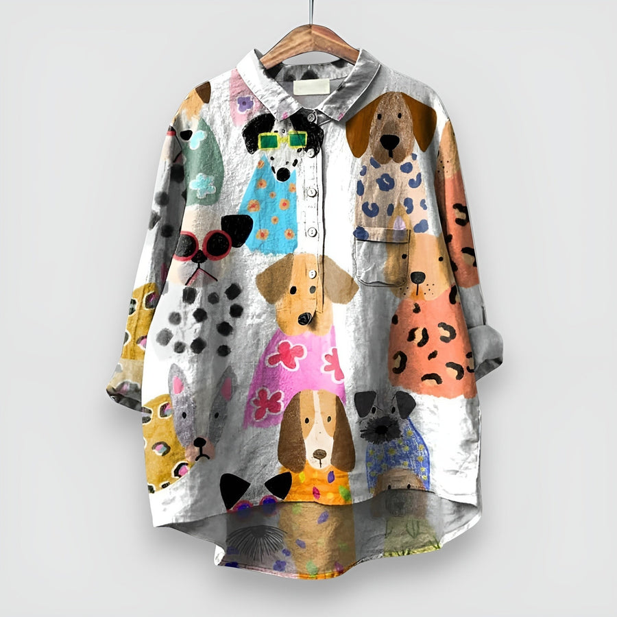 Geraldine™ Women's Shirt with Dog Print in Multicoloured