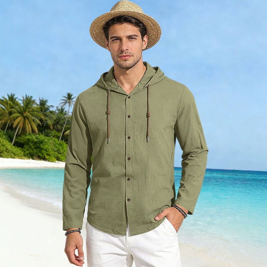 Gerrit Linen Blend Shirt with Button Front and Side Split