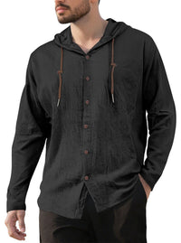 Gerrit Linen Blend Shirt with Button Front and Side Split in Black