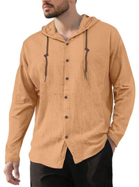 Gerrit Linen Blend Shirt with Button Front and Side Split in Brown