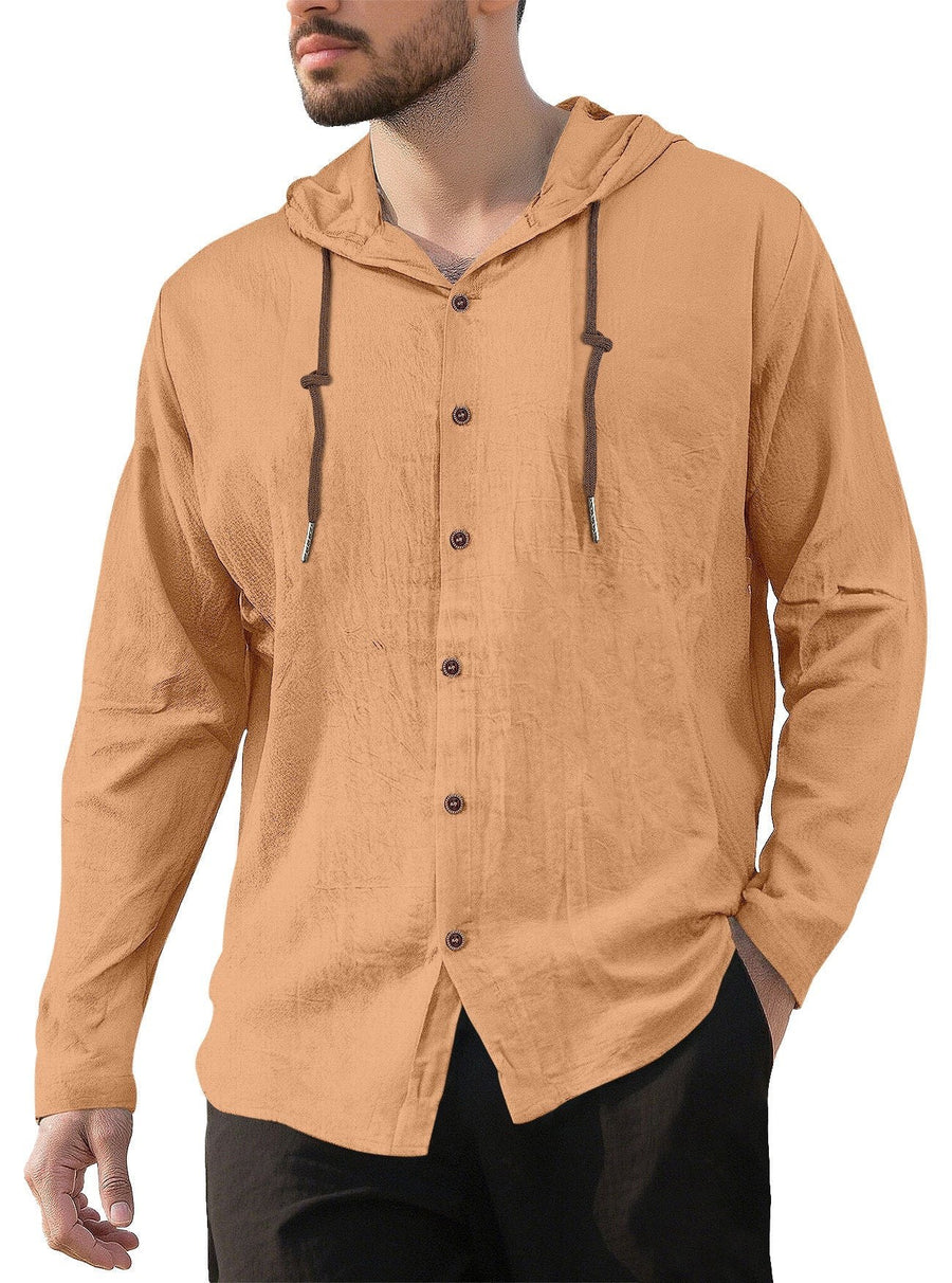 Gerrit Linen Blend Shirt with Button Front and Side Split in Brown