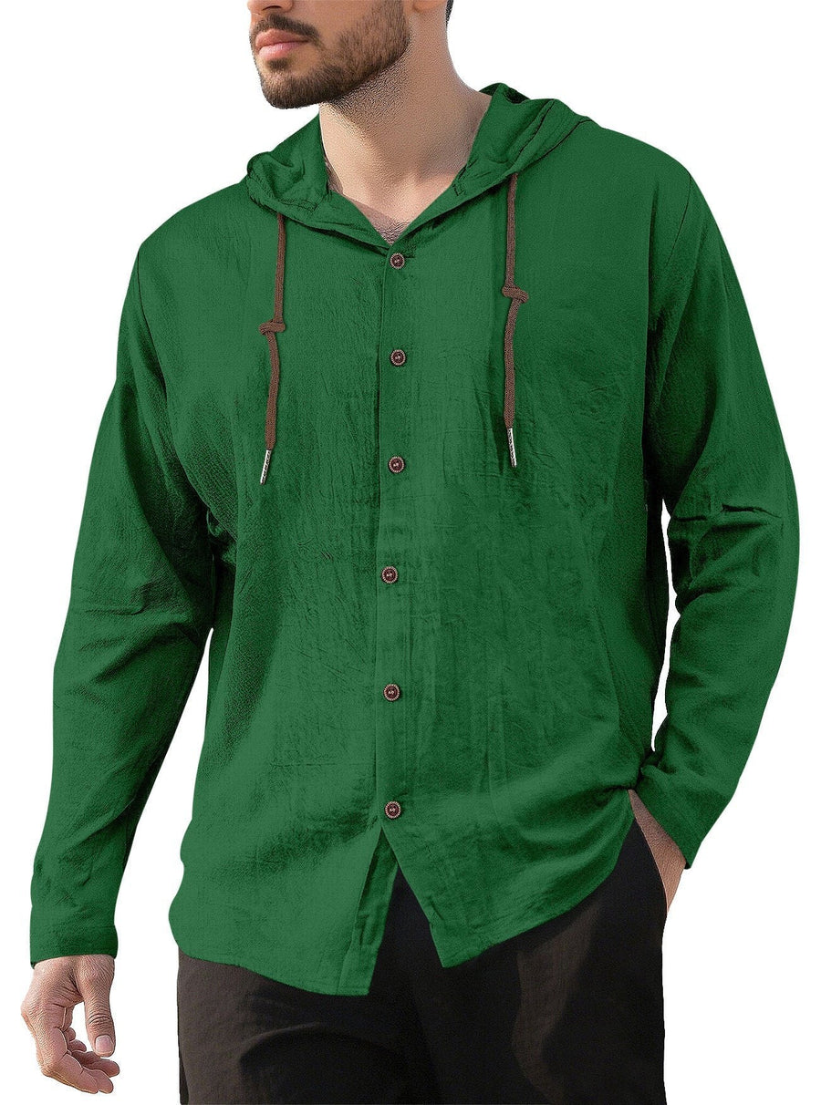 Gerrit Linen Blend Shirt with Button Front and Side Split in Dark Green