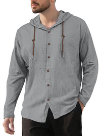 Gerrit Linen Blend Shirt with Button Front and Side Split in Grey