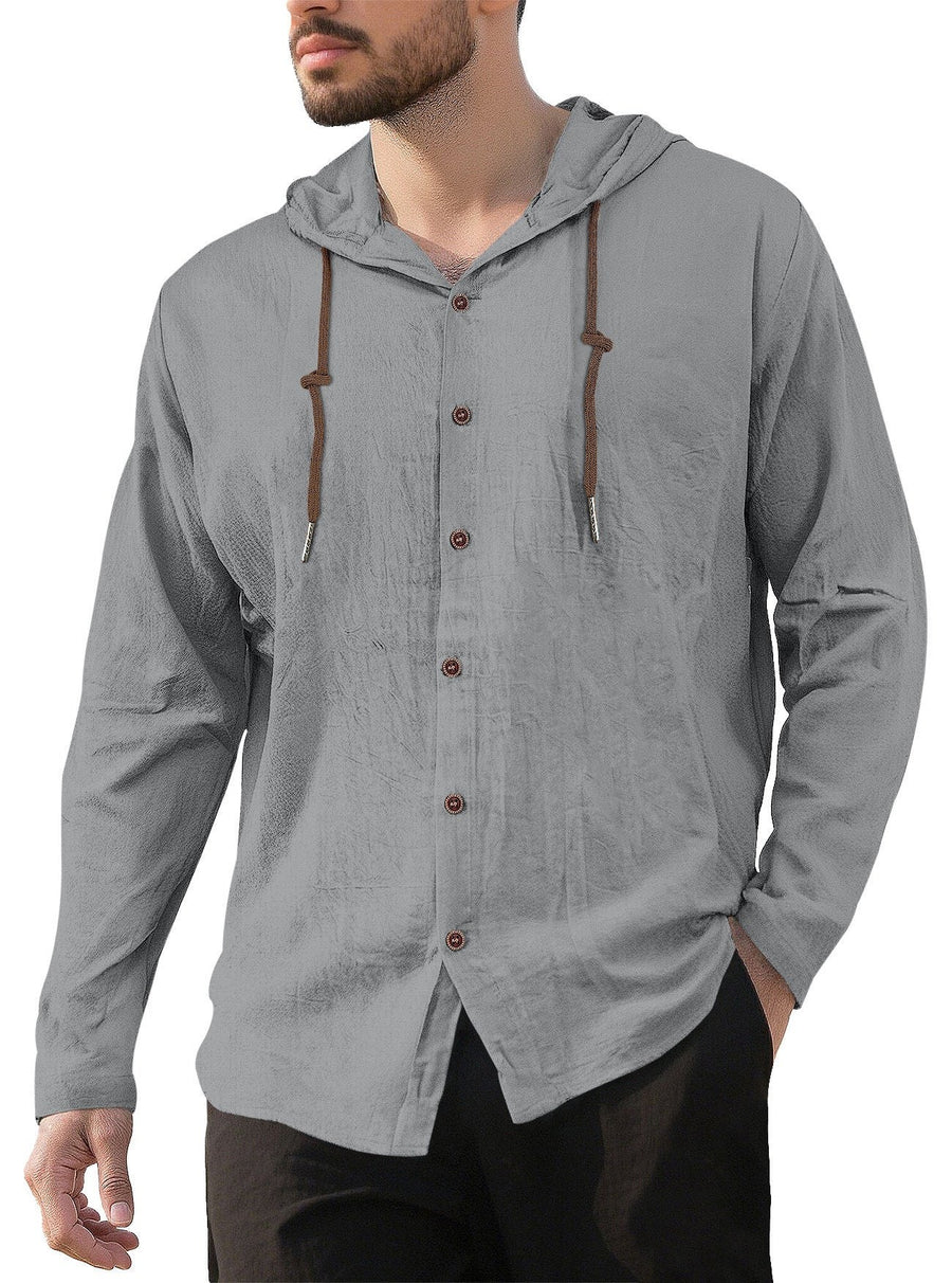 Gerrit Linen Blend Shirt with Button Front and Side Split in Grey