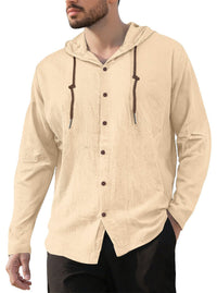 Gerrit Linen Blend Shirt with Button Front and Side Split in Khaki