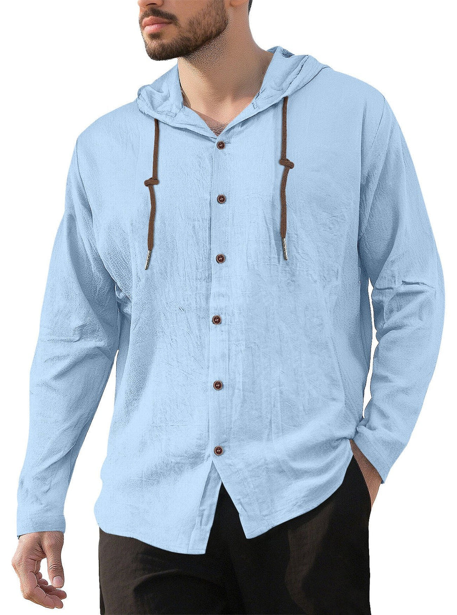 Gerrit Linen Blend Shirt with Button Front and Side Split in Light Blue