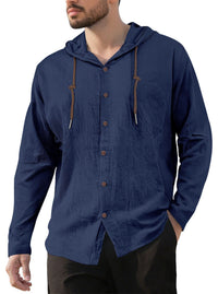Gerrit Linen Blend Shirt with Button Front and Side Split in Marinr&Blau