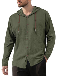 Gerrit Linen Blend Shirt with Button Front and Side Split in Olive Green
