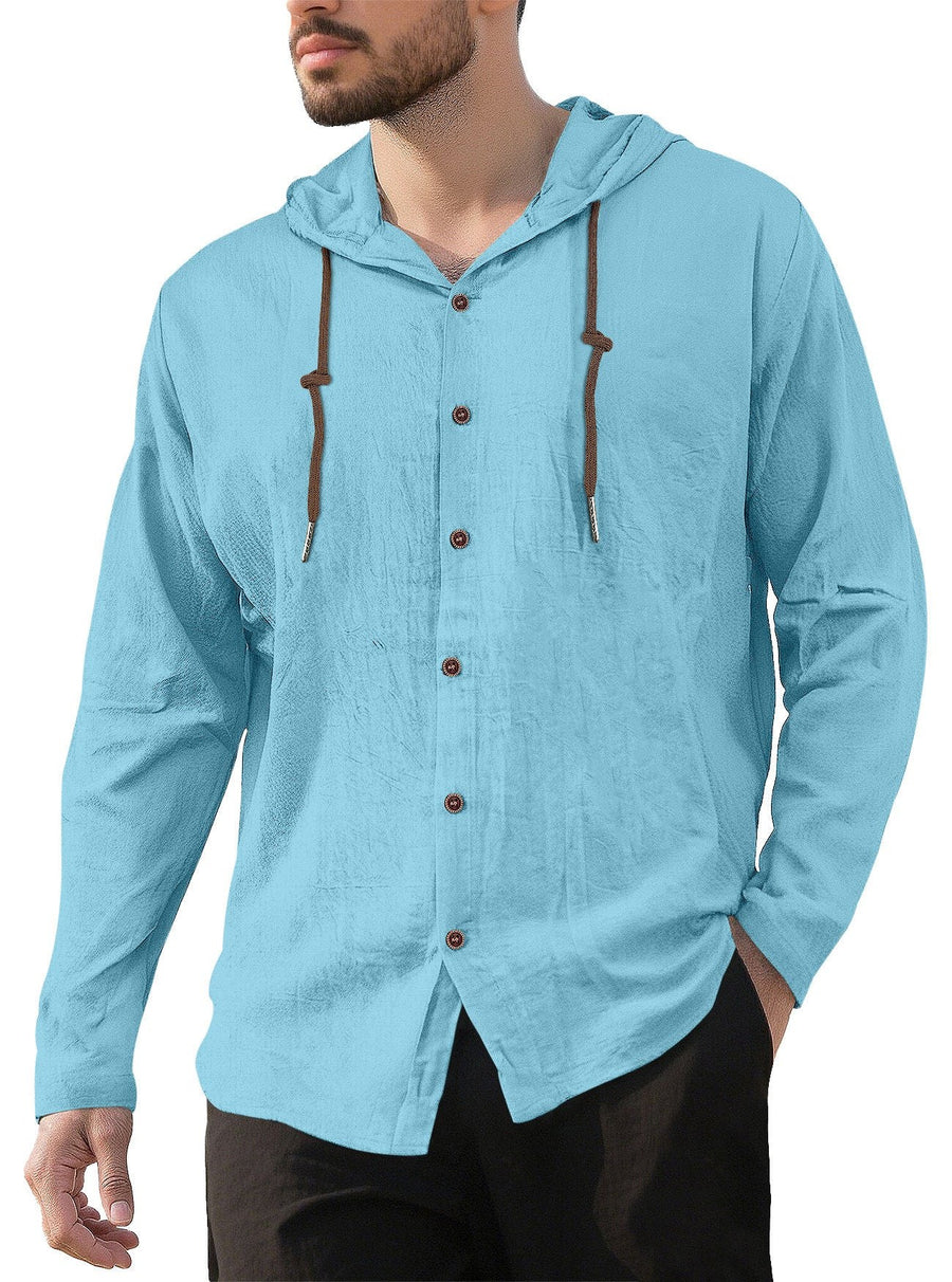 Gerrit Linen Blend Shirt with Button Front and Side Split in Sky Blue