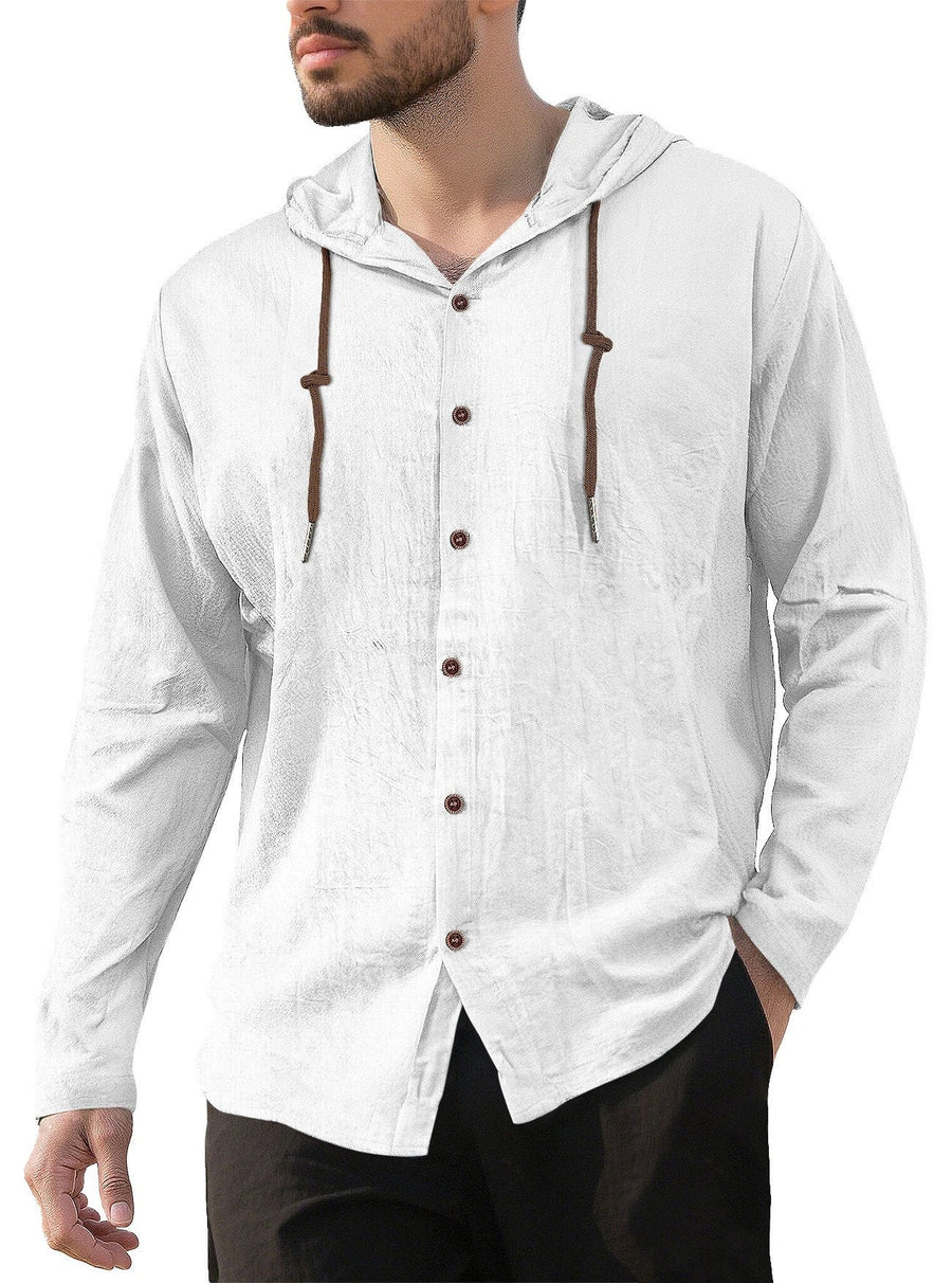 Gerrit Linen Blend Shirt with Button Front and Side Split in White