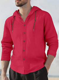 Gerrit Linen Blend Shirt with Button Front and Side Split in Wine Red