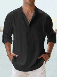 Gerrit Shirt with Stand Collar and Long Sleeve in Black