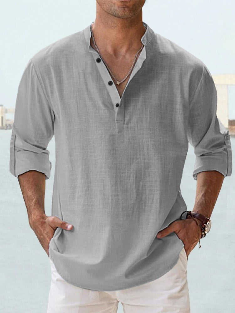 Gerrit Shirt with Stand Collar and Long Sleeve in Grey