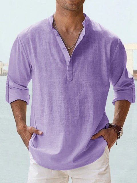 Gerrit Shirt with Stand Collar and Long Sleeve in Purple