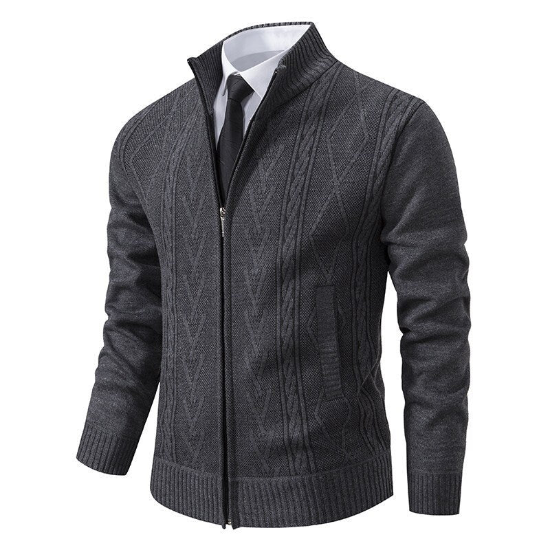 Gerrit Sweater with Zip Front in Dark Grey