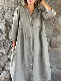 Gertrude Women's Shirt Dress V-Neck Long Sleeve Oversized Maxi Dress