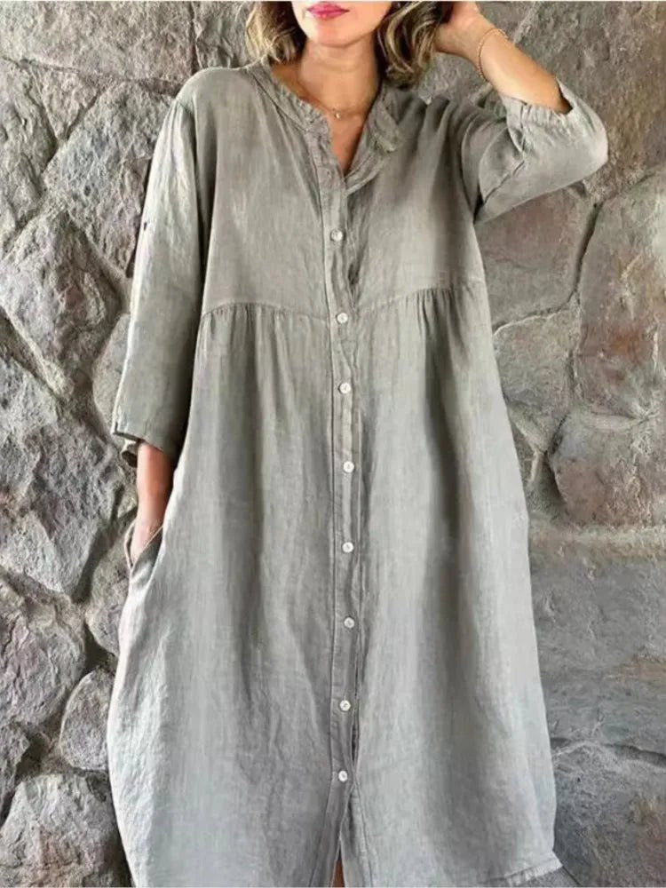 Gertrude Women's Shirt Dress V-Neck Long Sleeve Oversized Maxi Dress