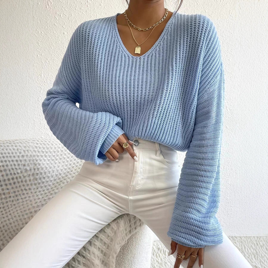 Gia Casual Knit Sweater with V-Neck