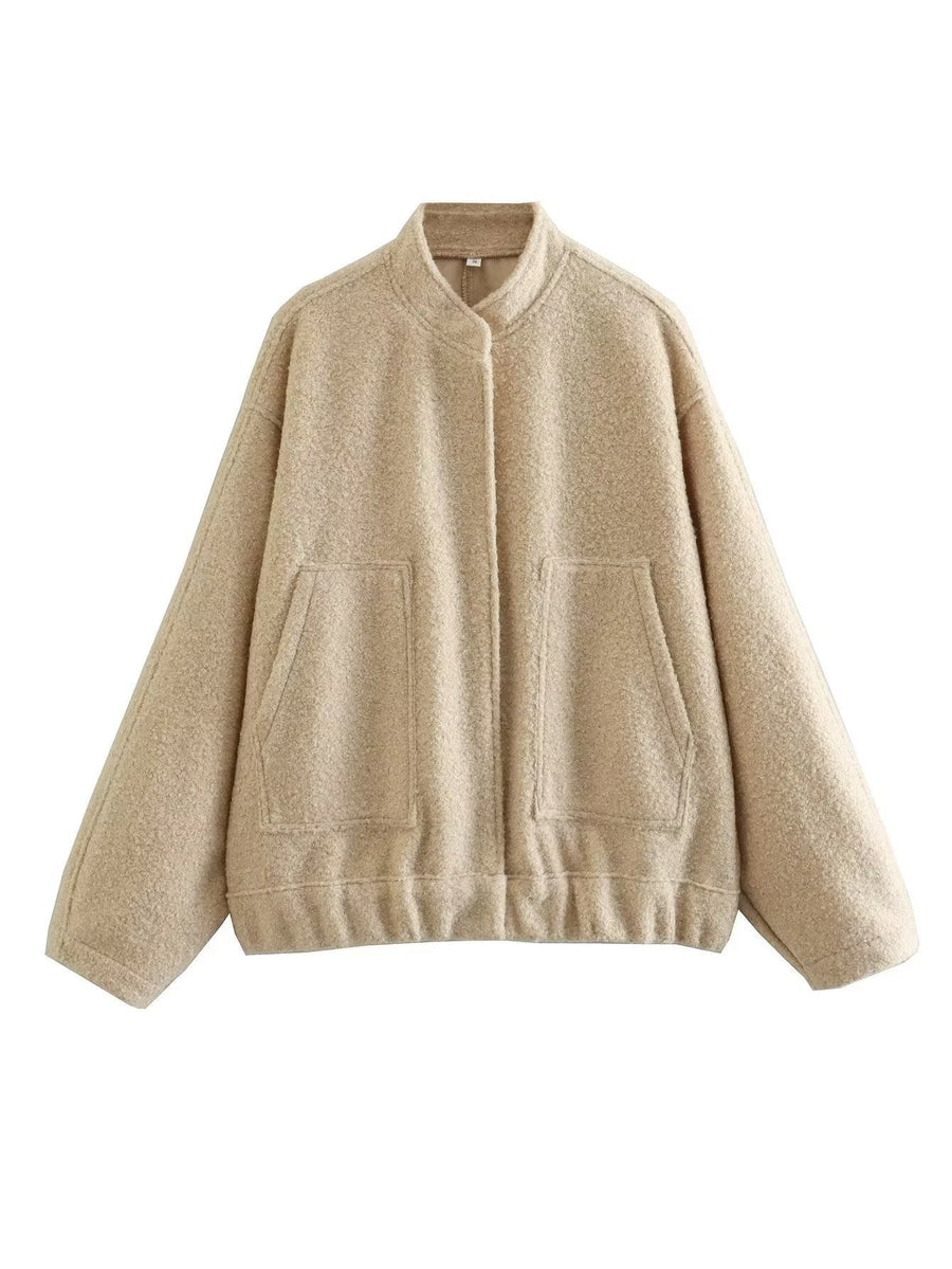 Gia Elegant Jacket with Oversized in Khaki