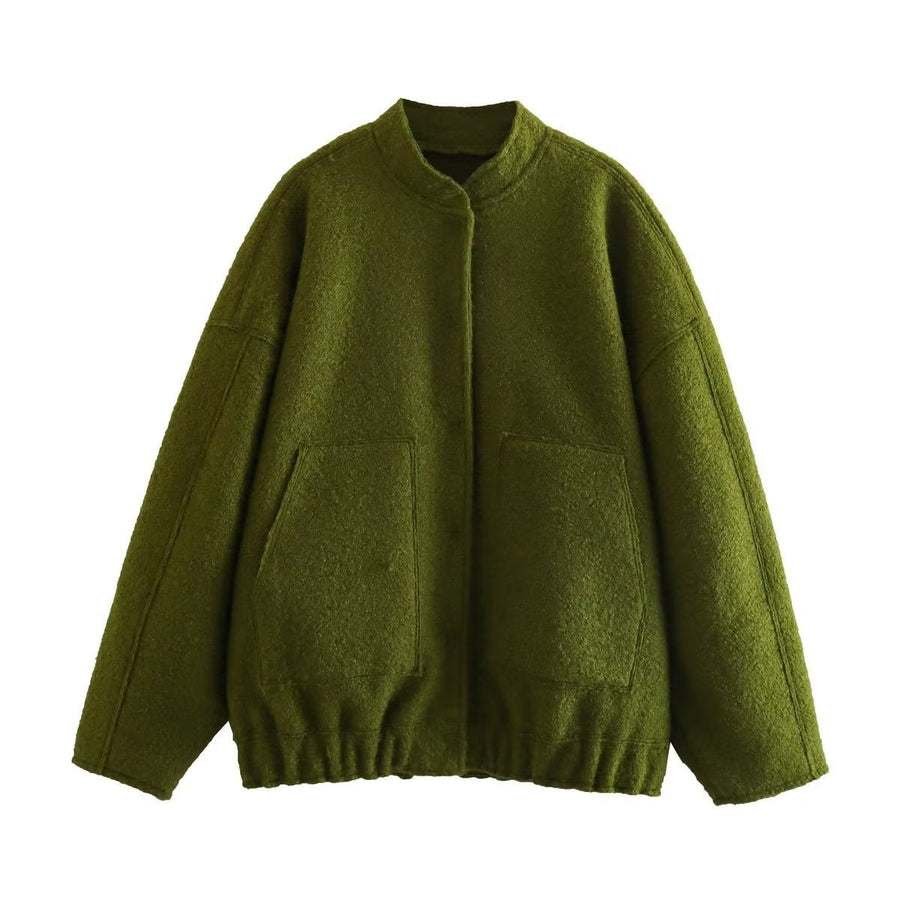 Gia Elegant Jacket with Oversized in Olive Green
