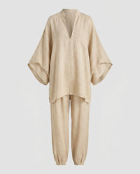 Gia Elegant Linen Blouse in Beige
