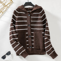 Gia Knit Cardigan with Pockets and Striped in Brown