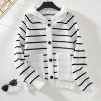 Gia Knit Cardigan with Pockets and Striped in Grey